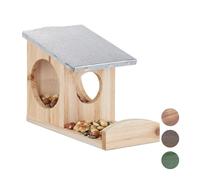 Relaxdays Mangeoire pour écureuils, Hotte en Bois, Toit métallique étanche, à accrocher, pour Le Jardin, Naturel, Nature