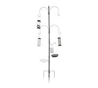 Relaxdays Mangeoire pour Oiseaux 6 en 1, Piquet, Abreuvoir, Distributeur de graines, Acier, Noir