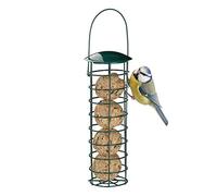 Relaxdays Mangeoire pour oiseaux à accrocher, borne à nourriture pour oiseaux, avec toit, fer; 31 cm, vert foncé