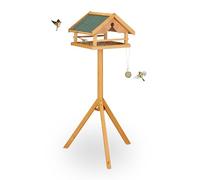Relaxdays Mangeoire pour Oiseaux avec Support, Toit en Asphalte imperméable, Jardin et terrasse, Bois de Sapin, Orange