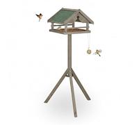 Relaxdays Mangeoire pour Oiseaux avec Support, Toit étanche, Jardin, Balcon, terrasse, Bois de Sapin, Brun