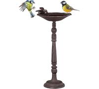 Relaxdays Abreuvoir en Fonte sur Colonne, Décoration pour Jardin,mangeoire avec Soucoupe pour Oiseaux Sauvages 40 cm, Haut Brun, Marron