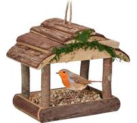 Relaxdays Mangeoire pour oiseaux en bois, à suspendre, HBT : 19 x 22 x 16,5 cm, jardin, distributeur de nourriture pour petits oiseaux, nature