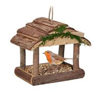 Relaxdays Mangeoire pour oiseaux en bois, à suspendre, HLP 19 x 22 x 16,5 cm, jardin, distributeur de nourriture, nature