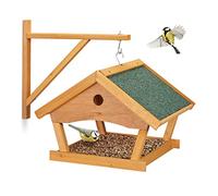 relaxdays Mangeoire pour Oiseaux en Bois, à Suspendre, HLP: 35x42,5x40,5 cm, Jardin, Distributeur de Nourriture, Nature