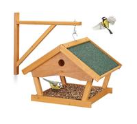 Relaxdays Mangeoire pour oiseaux en bois, à suspendre, HLP: 35x42,5x40,5 cm, jardin, distributeur de nourriture, nature