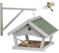 Relaxdays Mangeoire d'extérieur pour Oiseaux, à Suspendre, nichoir en Bois, H x L x P : 35 x 42,5 x 40,5 cm, Grise
