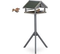 Relaxdays Mangeoire d’extérieur pour Oiseaux avec Support, Toit résistant aux intempéries, Bois, HLP 120x62x55 cm, Grise