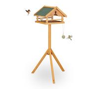 Relaxdays Mangeoire pour Oiseaux avec Support, Toit en Asphalte imperméable, Jardin et terrasse, Bois de Sapin, Orange