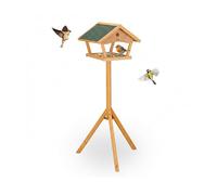 Relaxdays Mangeoire pour Oiseaux sur Pied, Hauteur 137 cm, Toit imperméable, Jardin et Balcon, nichoir, Bois, Orange