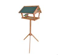 Relaxdays Mangeoire pour oiseaux sur pied, hauteur 137 cm, toit imperméable, jardin et balcon, nichoir, bois, orange