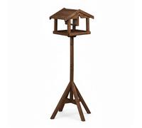 Relaxdays Mangeoire pour oiseaux sur pied, silo, jardin & terrasse, nourrir les oiseaux sauvages, en bois de sapin, brun