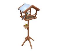 Relaxdays Mangeoire pour Oiseaux sur Support, Toit en métal résistant, Jardin et terrasse, nichoir en Bois, Orange