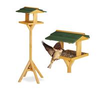 Relaxdays, vert, Abreuvoir, Maisonnette oiseau sur pied pour jardin et balcon, grosse mangeoire,117cm, nature Adulte unisexe, 117 x 34 x 36 cm
