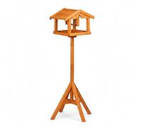 Relaxdays Mangeoire sur Pied avec silo à graines, Jardin & terrasse, pour Oiseaux Sauvages, en Bois de Sapin, Orange, 11
