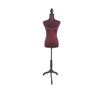 Relaxdays Mannequin Couture Femme réglable 130-167 cm, Velours Bordeaux/Noir, Pied Bois, 167 x 41 x 34 cm