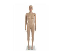 Relaxdays Mannequin Vitrine Femme 175 cm, Bras et tête Mobiles, Couture, Socle en Verre, Plastique, Beige, 175 x 42 x 30