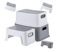 Relaxdays Marchepied pour Enfants, antidérapant, 2 marches, 75 kg, Dimensions HxLxP 25,5x33x38,5 cm, Plastique, Blanc/GR