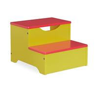 Relaxdays Marchepied pour Enfants, Petit Tabouret, 2 marches, Hauteur 25 cm, Salle Bain, MDF, accès lavabo, Rouge-Jaune