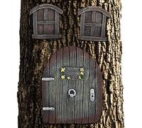 Relaxdays, marron Décoration pour tronc d‘arbre, maison de lutins, elfes, fées, déco de jardin féerique, porte, fenêtres