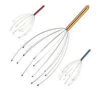 relaxdays Masseur de tête 12 Branches Appareil Massage Cuir chevelu frissons araignée métal, Jaune, Aluminium, INOX, Or, 9 x 9 x 25,5 cm