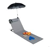 Relaxdays Matelas de plage, Litière de plage rembourré XXL avec un parasol, réglable, Poche, portable, gris