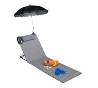 Relaxdays Matelas, Litière de Plage rembourré XXL avec Un Parasol, réglable, Poche, Portable, Gris