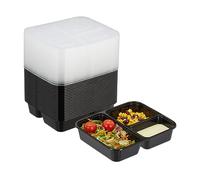 Relaxdays Meal Prep Container en Lot de 24, 3 Compartiments, Boite adaptée au Micro-Ondes, réutilisable, Plastique, Noir