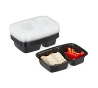 relaxdays Meal prep containers, lot de 10, 2 compartiments, micro-ondes, 800 ml, boîte alimentaire avec couvercle, noir