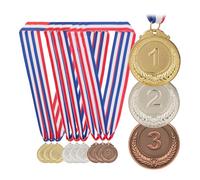 Relaxdays Médailles pour Enfants, Lot de 12, D : 5 cm, avec Ruban, 1re, 2e, 3e Place, Sport, métal, Or, Argent, Bronze