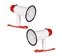 Relaxdays Mégaphone, Lot de 2, Stade Corne d’Appel avec Manche Pliable & Dragonne, Son Olé Amusant Porte-Voix 10 Watt Rouge/Blanc