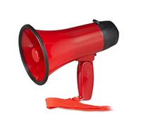 Relaxdays- Mégaphone Stade Corne d’Appel Manche Pliable & Dragonne, Porte-Voix Son Olé Amusant Plastique 10 Watt Rouge, 10022829, HLP 21 x 13,5 x 22 cm