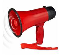 Relaxdays Mégaphone Stade Corne d’Appel Manche Pliable & Dragonne, Porte-Voix Son Olé Amusant Plastique 10 Watt Rouge