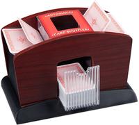 Relaxdays, mixeur de cartes électrique noir-brun, bois, 4 jeux, mélangeur de cartes pour cartes à mélanger, standard