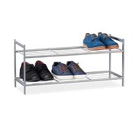 Relaxdays Meuble à Chaussures, 2 étagères, pour 6 Paires, en métal HxLxP: 33,5 x 69,5 x 26 cm, argenté