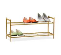 Relaxdays Meuble à Chaussures, 2 étagères, pour 6 Paires, en métal HxLxP: 33,5 x 69,5 x 26 cm, doré