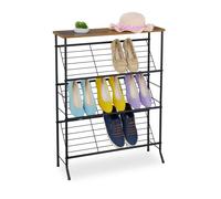 Relaxdays Étagère à Chaussures Industrielle, pour 9 Paires, HBD : 89,5 x 70 x 23,5 cm, avec étagère, étages inclinés, métal, Noir-Marron