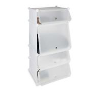 Meuble Chaussures Plastique étagère 4 casiers système Plug-in Portes Armoire HxlxP: 91 x 49 x 36,5 cm, Blanc