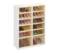Relaxdays Meuble à Chaussures, avec roulettes, Pliable, pour 24 Paires, HLP : 118 x 86,5 x 34,5 cm, Blanc et Marron