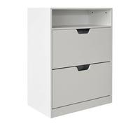 Relaxdays Meuble à Chaussures basculant, 12 Paires, 2 abattants, Blanc, Moderne, 102x80x24 cm