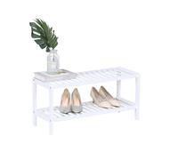Relaxdays Étagère à Chaussures en Bambou, 2 Niveaux, 6 Paires, tablettes ajourées, Blanc, 33,5×70×24,5 cm
