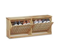 Relaxdays 10020152 Meuble à chaussures bois de noyer bascule pivotant HxlxP: 38 x 94 x 20 cm commode à chaussures montage mural moderne coffre rangement bois massif, couleur naturellle