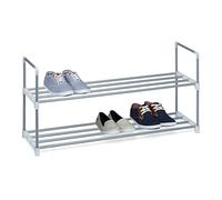 Relaxdays Meuble à chaussures en métal HxlxP: 45 x 90 x 31 cm rangement pour chaussures avec 2 étages pour 8 paires, Argent