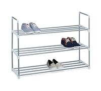 Relaxdays Meuble à chaussures en métal HxlxP: 70 x 90 x 31 cm rangement pour chaussure avec 3 étages pour 12 paires, Argent