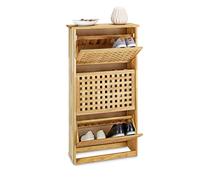 Relaxdays Meuble à chaussures haut noyer 3 tiroirs HxlxP: 104,3 x 55 x 20,2 cm commode coffre rangement moderne bois massif, nature
