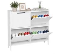 Relaxdays Meuble à Chaussures inclinable, 4 Compartiments, Armoire étroite | 16 chaussures, dimensions HLP 90x100x19 cm