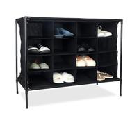 Relaxdays Meuble à Chaussures pour Le Camping, 16 Compartiments, Montage Facile, H x L x P : 65 x 84 x 36 cm, Noir
