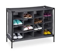 Relaxdays Meuble à Chaussures pour Le Camping, 16 Compartiments, Montage Facile, H x L x P : 65 x 84 x 36 cm, Gris