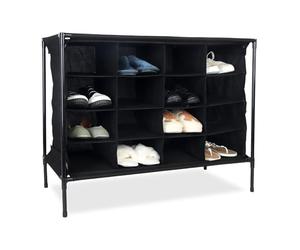 Relaxdays Meuble à Chaussures pour Le Camping, 16 Compartiments, Montage Facile, H x L x P : 65 x 84 x 36 cm, Noir