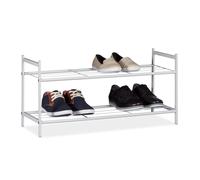 Relaxdays 10020563 Meuble à chaussures SANDRA avec 2 étages étagère en métal HxlxP: 33,5 x 69,5 x 26 cm pour 6 paires commode avec poignées blanc